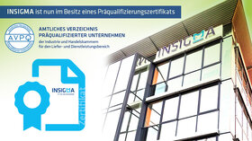Siegel AVPQ, Amtliches Verzeichnis Präqualifizierter Unternehmen der Industrie- und Handelskammern für den Liefer- und Dienstleistungsbereich, Präqualifizierungszertifikat, Abbildung INSIGMA Firmengebäude